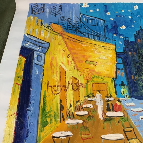 Vibrant cafe street scene.  Original oil painting.  20 x 24. Canvas 23.5 x 27 - Picture 4 of 6